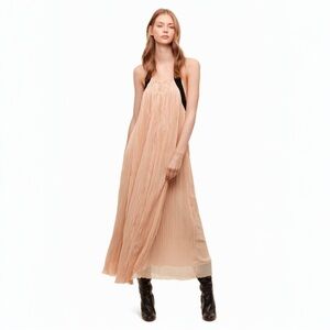 Aritzia Wilfred Le Fou Couvin Pleated Maxi Dress Sz XS Blush Nude Chiffon Halter